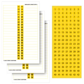 4 Pieces Electrical Panel Label Breaker Directory Label Sticker Load Center Identification Adhesive Circuit Panel Sticker Breaker Number for Door Electrical Box Up to 42 Entries (Yellow, Black)