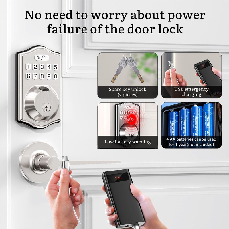 keyless Entry Door Lock deadbolt with Handle Set- Front Door
