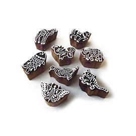 Designer Animal and Bird Pattern Wooden Blocks for Printing (Set of 8)