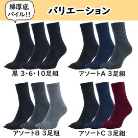 Asahi Kasei 5-Toe Socks, Thick Bottom Pile, Deodorizing, Made with ROICA, Men's, Black 3 Pairs