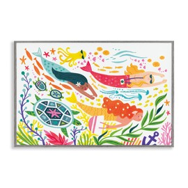 Stupell Industries Underwater Swimming Mermaids Framed Giclee Wall Art Design by Irene Chan, Gray Framed, 30 x 20