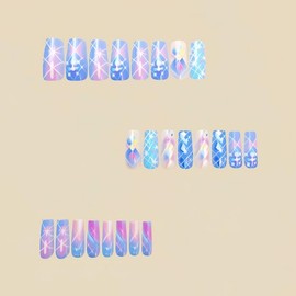 QQPPOLIU Long Press on Nails Square Shape with Design Fake Nails Hot Girl Glue on Nails for Prom and Party Gift for Women 24pcs