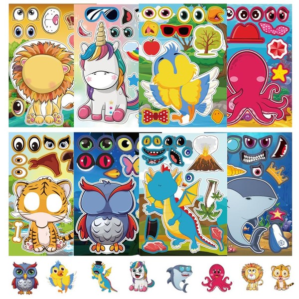 Animal DIY Stickers, 64 Pieces Animals Make a Face Sticker