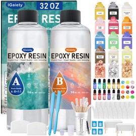 IGaiety Epoxy Resin 32 OZ, Epoxy Resin Kit, Crystal Clear Resin Not Yellowing Resin Epoxy Kit Self-Leveling & Bubble-Free Resin for Beginner Coating Casting DIY Jewelry Making Art Crafts (16 OZ+16 OZ)