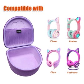 L LTGEM Hard Case for iClever BTH13/ HS20 Cat Ear Kids Headphone, for Cat Ear Led Light Bluetooth Kids Headphones -Kid Portable Travel Bag (Case Only)