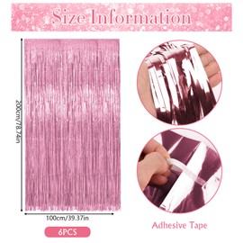 Vaktop Pack of 6 Tinsel Curtain Pink, Glitter Curtain Tinsel, Glitter Party Curtain, Foil Fringe Background for Party Decoration, Birthday Decoration, Wedding, Festivals, Stage Decoration (1 m x 2 m)