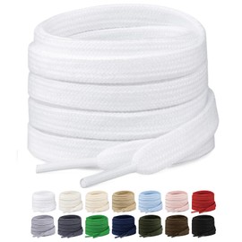 Stepace 2 Pairs Flat Shoe Laces for Sneakers 5/16" Wide Premium Poly Cotton Shoelaces for Boots and Athletic Shoes Shoestrings Replacement (White,55 inches)