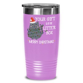Christmas Tumbler Funny Grumpy Cat Your Gift Is In The Litter Box Sarcastic Holiday Secret Santa Ideas for Friends Coworker Novelty 20 or 30oz Powder