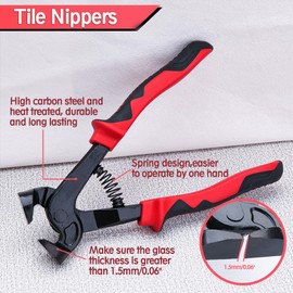 LEONTOOL Tile Nipper, Gouring Tile, Cutter, Blade Glass Tile Nipper, Tile Nippers with Tips, Glass Cutter, Glass Nipper, Roller Nipper, Mosaic Cutter, Red Black, TPR Grip, Tile Mosaic Cutter, Cutting and Breaking, Professional Tool Tool Nipper, Plasterin