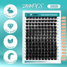 Individual Eyelashes, 200D DIY Cluster Eyelashes, 0.07 D Curl, 10-18 Mix, Individual Eyelash Extensions, Volume Eyelash Clusters at Home, GEMERRY Eyelashes (200D-0.07D-10-18 mm)