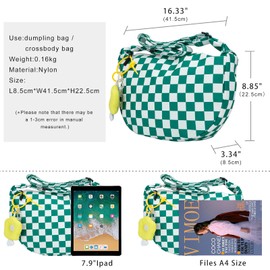 DOB SECHS Crossbody Bag Checkered Purse Black and White Kawaii Purse for Women Shoulder Hobo Bag Large Messenger Bag with Cute Yellow Pendant,Green
