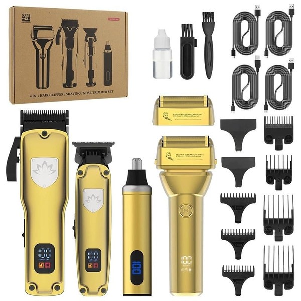 Men's 4-in-1 Professional Haircut Set, Wireless Shaver, Trimmer, Nose Hair