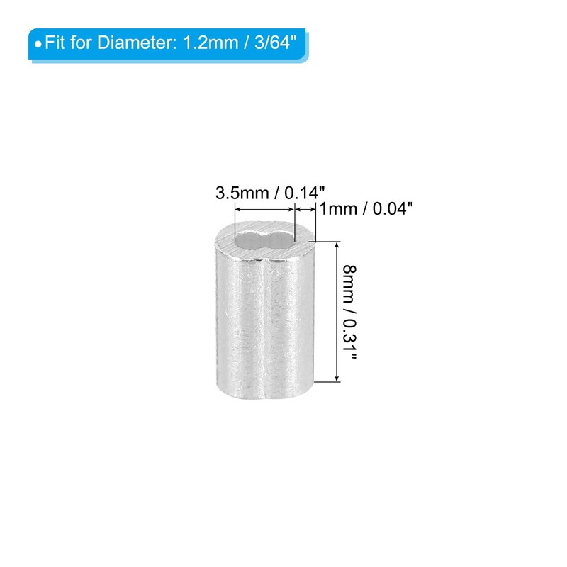 sourcing map 3/64" 1.2mm Aluminum Crimping Loop Sleeve Double Ferrule