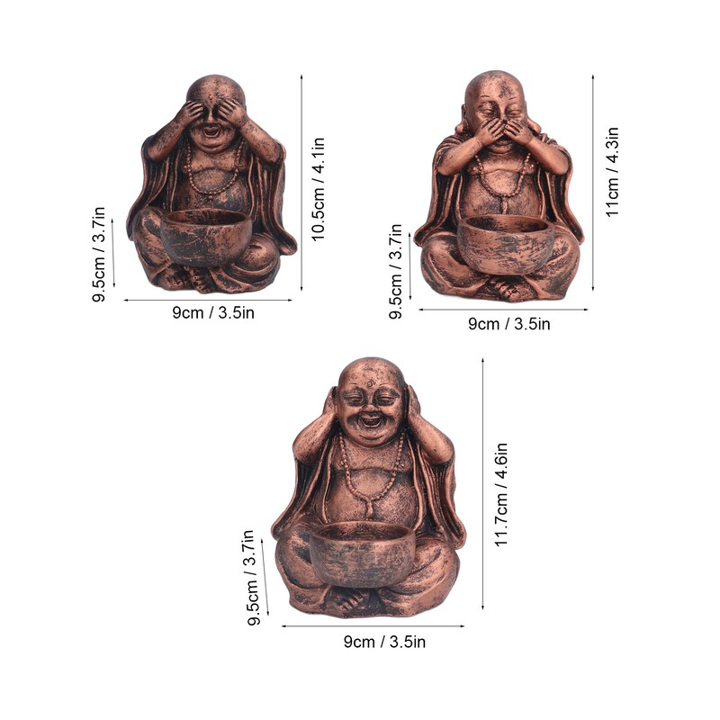 3PCS Buddha Statue Candle Holder Stand Resin Buddha Candlestick Ornament