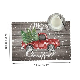 Farm Rustic Vintage Retro Old Christmas Red Truck 4 Piece Set of Placemats Pc Party Kitchen Dining Room Home Table Food Dinnerware Tableware Dishware Dishes Mat Patio Picnic Decorations