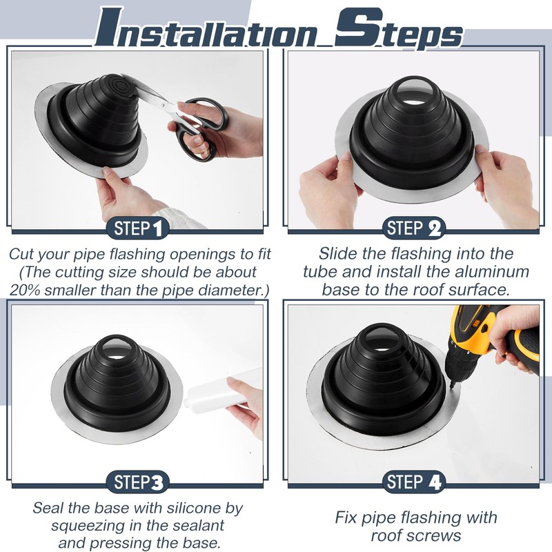 Yaocom 4 Pcs #3 Metal Roof Pipe Flashing Vent Boot