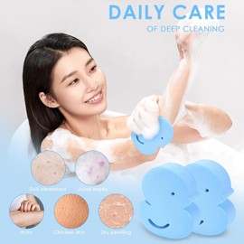 Soft Duck Shaped Bath Sponges, Reusable Shower Brush and Body Scrubber, Sponge Shower Scrubber for Women Adults (Blue, 7.5 * 9CM)