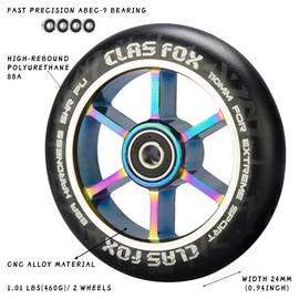 CLAS FOX 110mm One Pair Pro Stunt Scooter Wheels with ABEC-9 Bearings CNC Metal Core (2pcs) (Black PU Rainbow Core)
