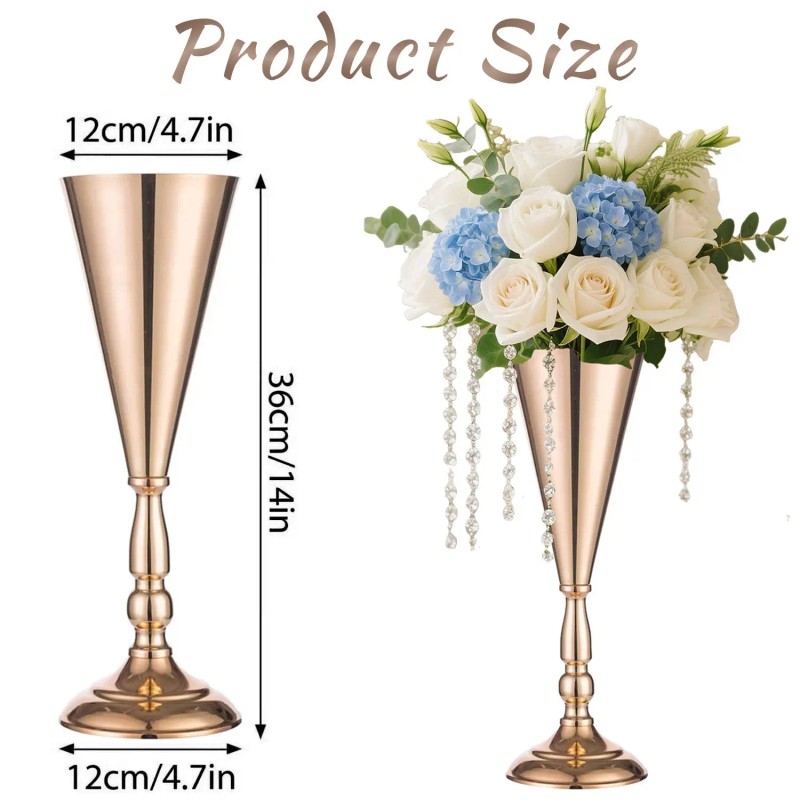 14 Tall Golden Metal Tabletop Vase Wedding Flower Display Stand