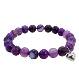XIACIBDUS Purple Agate Beads Bracelet, Chakra Bracelet, PowerBead Stretch Bead Bracelet, 8 mm, Natural Stone Bracelet, Agate Bracelet, Flex Bracelet Made of Gemstone Beads, Stone