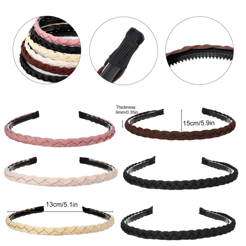 Amabro 6 Pcs Braided Headbands for Women, Non Slip Thin