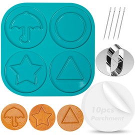 Webake Dalgona Squid Sugar Candy Game Making Kit, The Original Silicone Korean Dalgona Cookie Mold Shaped with Umbrella, Triangle, Star, Round, A Surprising Choice for Party Game Supplies