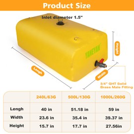 YANEYAN Foldable Water Tank Bladder 130 Gal/500L Portable Large Capacity Soft Water Bag Storage Container Suitable for Outdoor Easy to Carry Out (130 Gal)