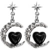 Y2K Pink Moon & Black Heart Dangle Earrings with Silver