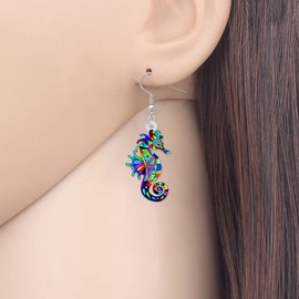 DUOWEI Cute Acrylic Seahorse Earrings Novelty Cartoon Dangle Drop Jewelry Gifts for Women Teen Girls (Navy)