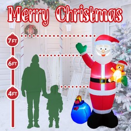 RVXHUA 7FT Christmas Inflatables Outdoor Decorations- Inflatable Santa Claus with Gift, Blow Up Yard Decorations with Built-in LED Lights, Xmas Holiday Party Indoor Garden Lawn Decor