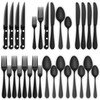 24-Piece Black Silverware Set with Steak Knives, Stainless Steel Flatware