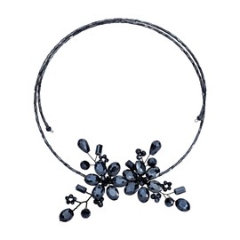 AeraVida Sparkling Black Crystal Floral Bouquet Wraparound Choker Necklace