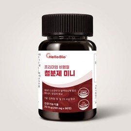 Hello Bio Premium Non-heme Iron Iron Supplement Mini 90 Tablets 2 x 1 / 헬로바이오 프리미엄 비헴철 철분제 미니 90정 2개 1개
