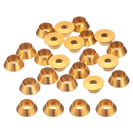 uxcell M4 Cone Cup Countersunk Washers, 20 Pcs Anodized Aluminum Gaskets Cup Head Washer Gasket, Cup Screw Counterbore Gasket for Mechanical Accessories Parts, Gold