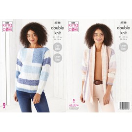 King Cole Ladies DK Knitting Pattern Ribbed Jacket & Easy Cable Sweater (5788), Multicoloured, 32 - 50 ins