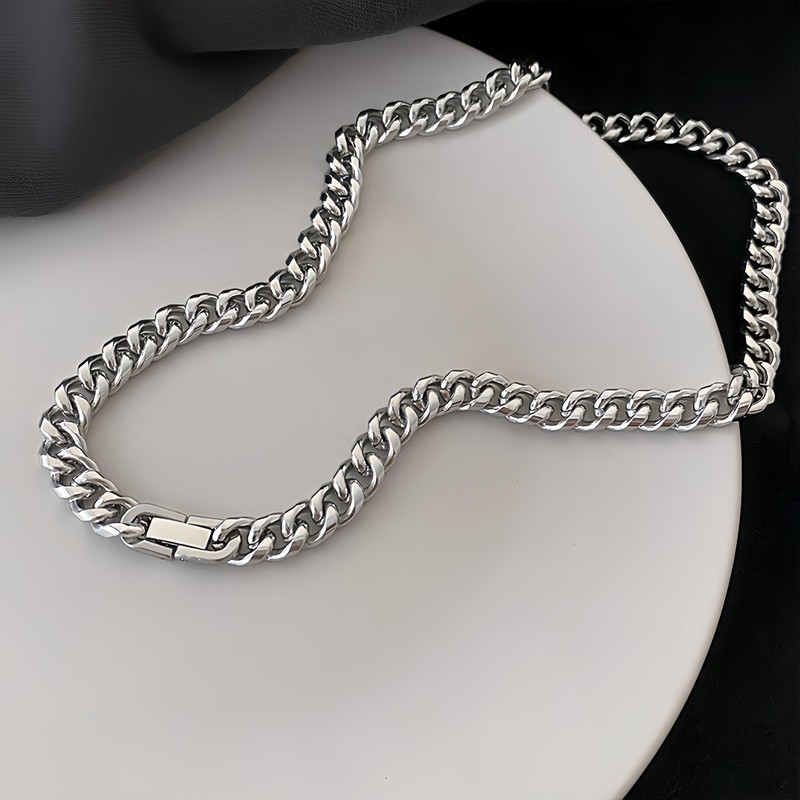 IN Chenthy Men's Cuban Chain, Silver Trend Hip-Hop Non-Fading Peptide