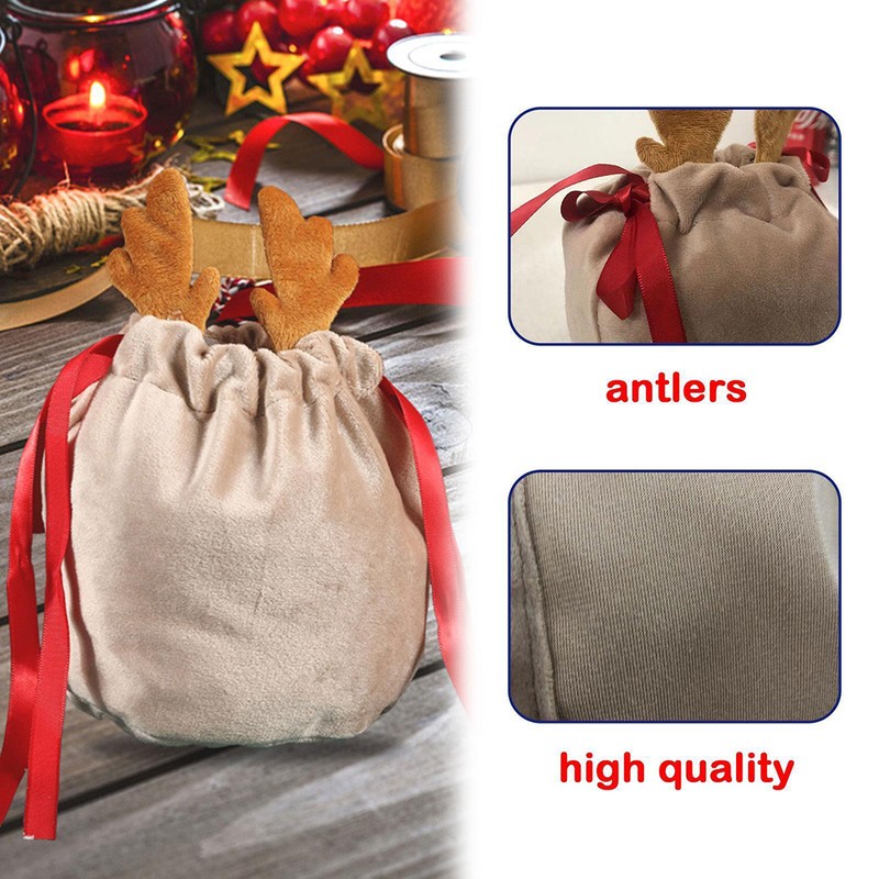 Christmas Drawstring Bag Antler Gift Bags Christmas Decorations Pouch Packaging