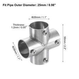 uxcell 1Pcs 4-Way Cross Pipe Fitting Connector, Fit 1 Inch(25mm) OD Pipe Stainless Steel Structural Pipe Connector Chain Link Fence Clamp