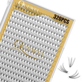 QUEWEL Individual Eyelashes, Pack of 320, Individual Eyelashes for Eye Make-Up, 10D 0.10 C Curl Mix, 12-18 mm, Artificial Eyelashes, DIY Cluster Eyelashes, Individual Lashes, Reusable Eyelash Clusters