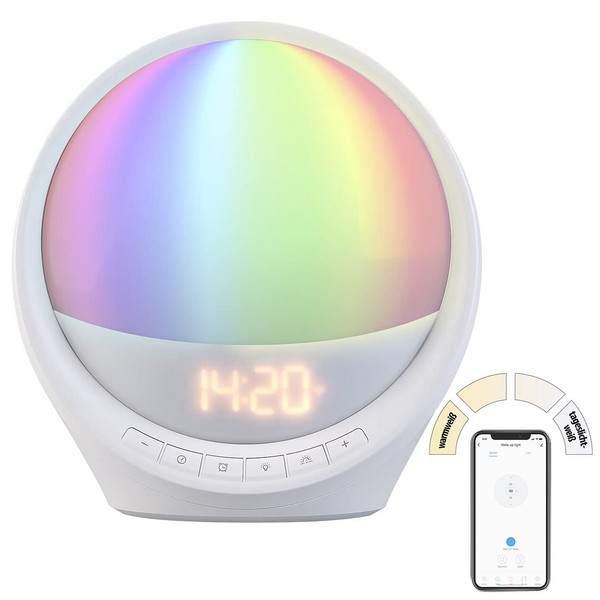 auvisio Daylight Alarm Clock: WiFi Light Alarm Clock, Sunrise, CCT LEDs and 7 Colours, App, 400lm (Sunrise Alarm Clock, Kids Alarm Clock, Sunset)