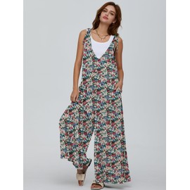 DEEP SELF Women's Summer Boho Floral Jumpsuits Casual Dressy Maternity Romper Wide Leg Baggy Print Outfits Overalls with Pockets (Small, 552A-4)