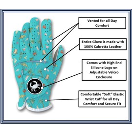 Beaches Booze Golf Gloves Funny - Men's 100% Cabretta Leather Left Right Hand Golfer Gag Gift All Weather Grip Adult Sizes Small Medium Large XL XXL