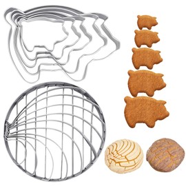 Concha Cutter Mexican Bread Mold With 5 Sizes Piggy Cookie Cutter Stainless Steel Concha Stamp Two Sided Mold For Cortador De Conchas De Pan Mexicano