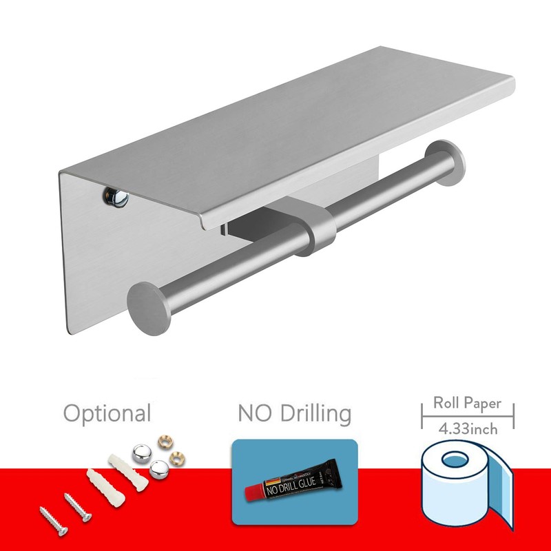 BGL Toilet Paper Holder with Shelf Brushed Nickel Double Head