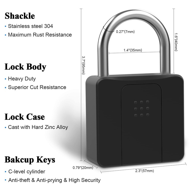 Fingerprint Padlock, Dhiedas Pad Lock with Fingerprint Bluetooth Key Waterproof