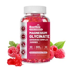 Magnesium Glycinate Gummies 600mg, Chewable Magnesium Glycinate Supplement for Kids & Adults, Magnesium Gummies for Sleep, Muscle & Bone, Sugar Free, Vegan, Raspberry Flavor (60Count)