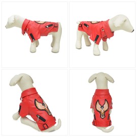 Lovelonglong Cool Dog Leather Jacket, Warm Coats Dogs Windproof Cold Weather Coats for Large Medium Small Dogs with Eagle Embroidery Red L-L