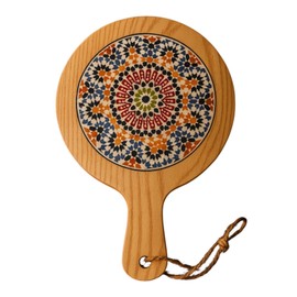 PinoLab Wood and Ceramic Trivet 14 x 20 cm Heat Resistant - Assorted Designs, Table and Surface Protection, Mediterranean Style Decorative Design, Elegant Kitchen Accessory (Round)