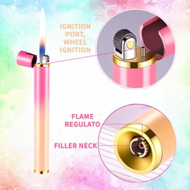 WEQTETJU Unique Cute Pink Gradient Mini Lighter Creative Wheel Design, Butane Lighter Refillable Novelty Lighter for Fireplace Candle Camping BBQ (No Butane Fuel) (07)