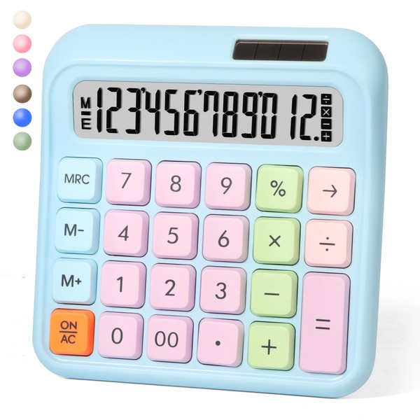 Exlliy Mechanical Switch Calculator,12 Digits,Large LCD Display,Purple Calculator Big Buttons,Cute